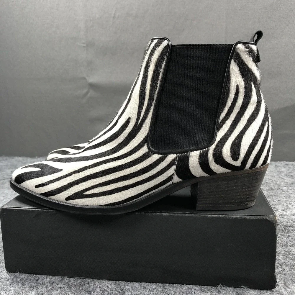 Kennel & Schmenger Boots Womens 7.5 Zebra Haircalf Chelsea Pointed Toe Ankle